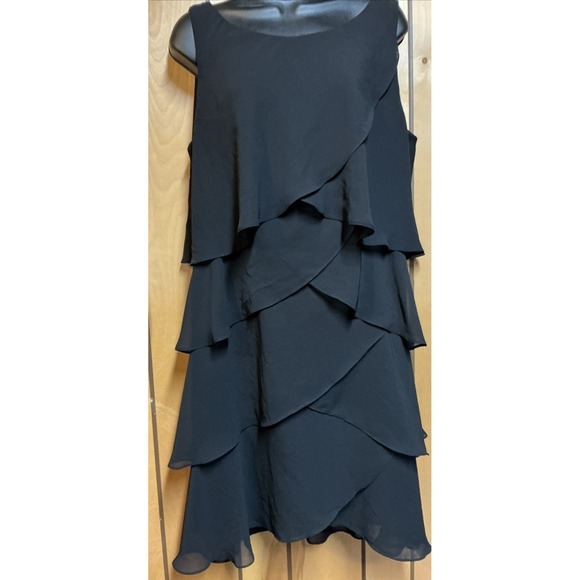Dressbarn Collection Size 16 Black Cocktail Dress Chiffon Ruffles Sleeveless - Picture 2 of 16